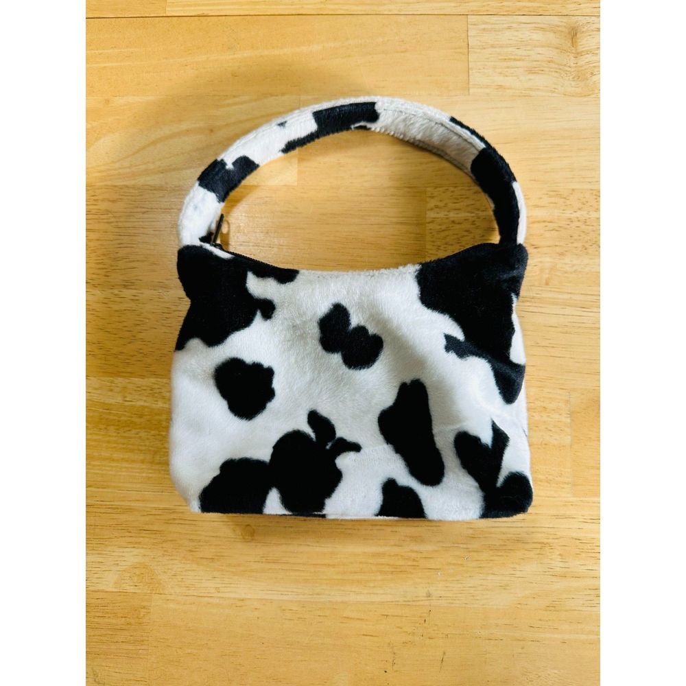 Fuzzy Cow Shoulder Bag with Matching Makeup Mirror - Picture 2 of 7